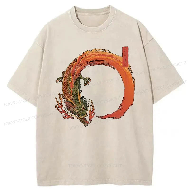 men's t-shirts with logos -Tokyo-Tiger Japanese Dragon Retro Washed T-Shirt