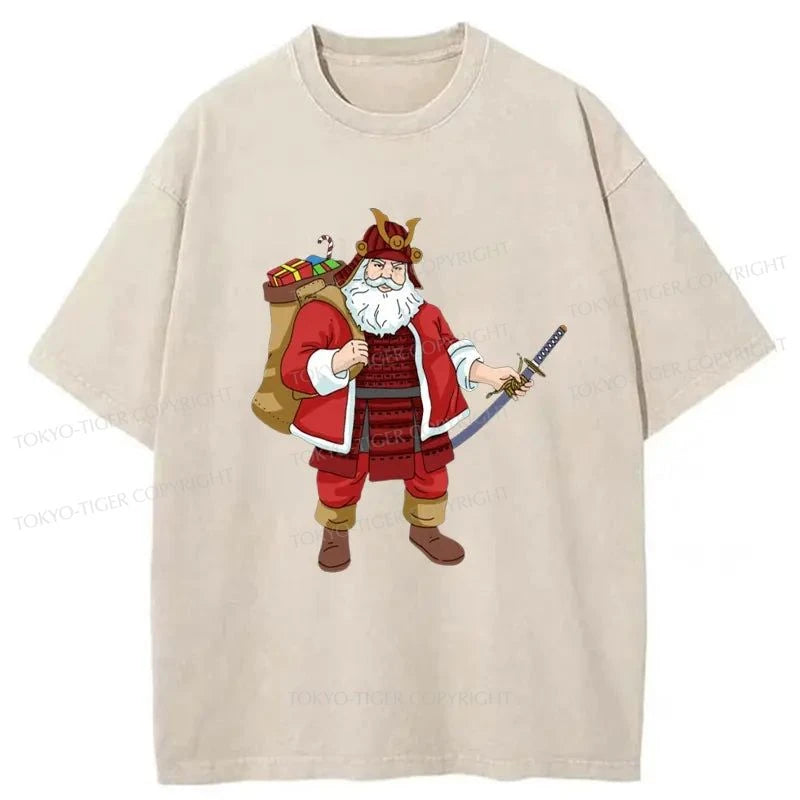 men's eco-friendly t-shirts -Tokyo-Tiger Japanese Samurai Christmas Washed T-Shirt