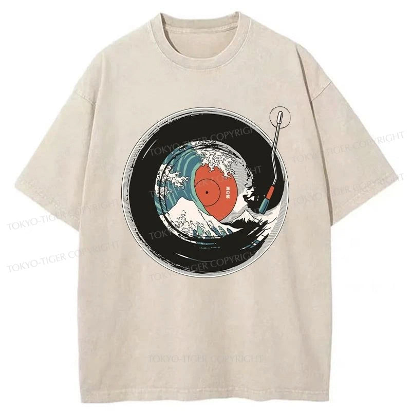 men's comfort t-shirts -Tokyo-Tiger Japanese Vintage CD Wave Washed T-Shirt