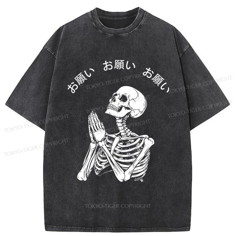 stylish short-sleeve t-shirts for men -Tokyo-Tiger Skull Prayer Washed T-Shirt