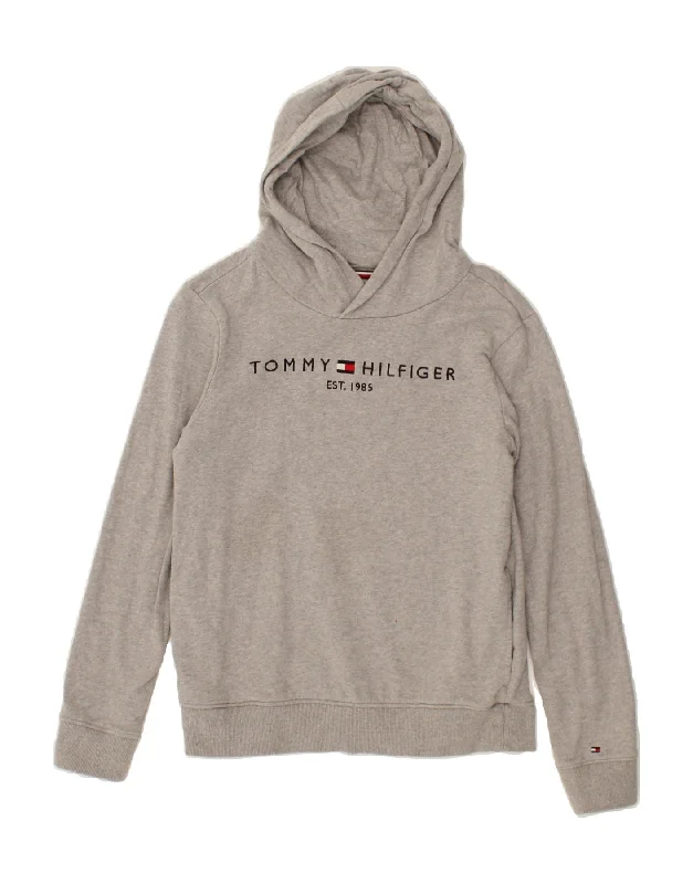 premium sweatshirts for men -TOMMY HILFIGER Boys Graphic Hoodie Jumper 13-14 Years Grey Cotton