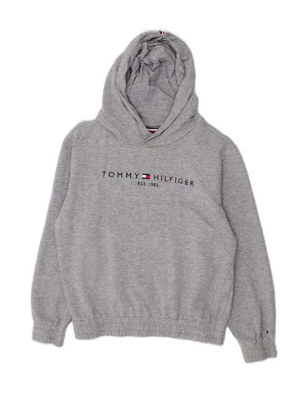 trendy zip-up sweatshirts for men -TOMMY HILFIGER Boys Graphic Hoodie Jumper 13-14 Years Grey