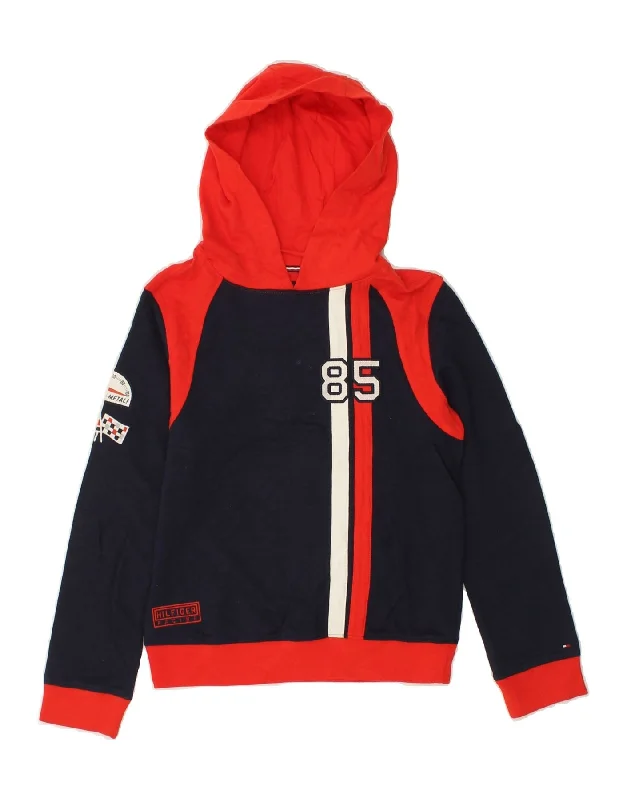 men's fleece hoodies -TOMMY HILFIGER Boys Graphic Hoodie Jumper 9-10 Years Medium  Navy Blue