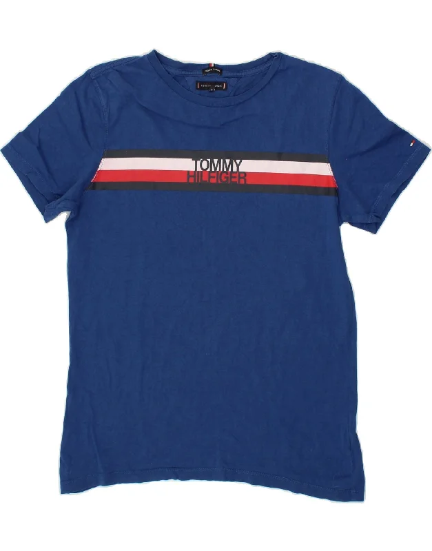 men's long-sleeve cotton t-shirts -TOMMY HILFIGER Boys Graphic T-Shirt Top 15-16 Years Blue Cotton