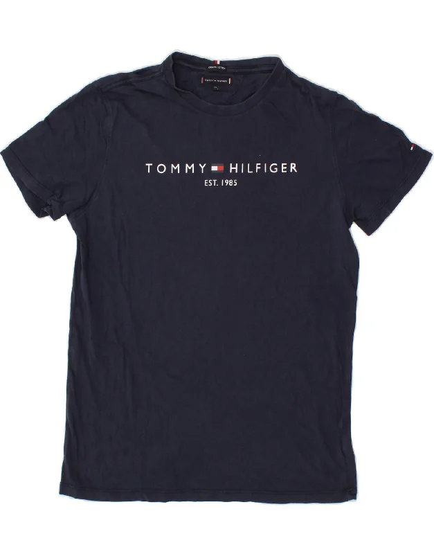 men's soft t-shirts for lounging -TOMMY HILFIGER Boys Graphic T-Shirt Top 15-16 Years Navy Blue Cotton