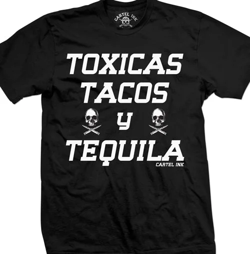 men's vintage print t-shirts -Toxicas Tacos y Tequila Mens T-Shirt