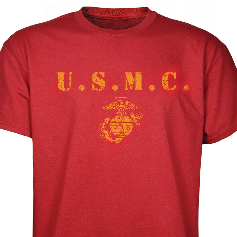 men's soft and breathable t-shirts -Distressed Letters Red USMC T-shirt 100% Cotton