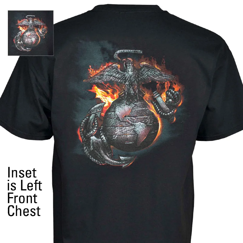 men's logo print t-shirts -Marines Emblem in Flames Shirt