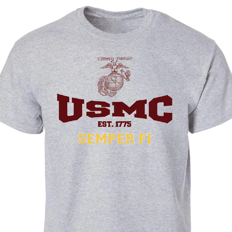 men's long-sleeve cotton t-shirts -USMC Semper Fi Est 1775 T-shirt