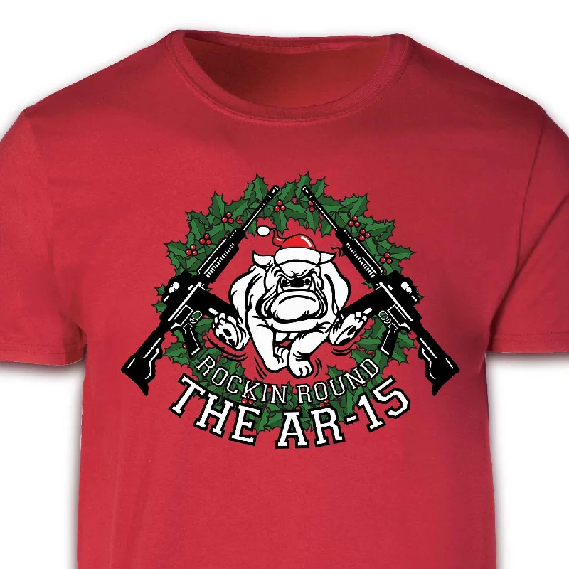 men's minimalist t-shirts -Marine Mascot Rockin' Around the AR-15 Holiday T-shirt