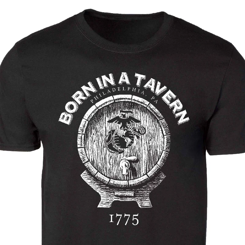 men's t-shirts with logos -Born In A Tavern Full Front T-Shirt