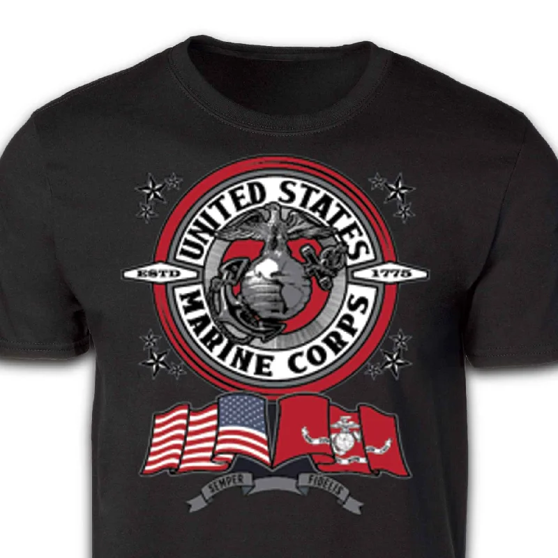 printed cotton t-shirts -USMC Obey T-shirt