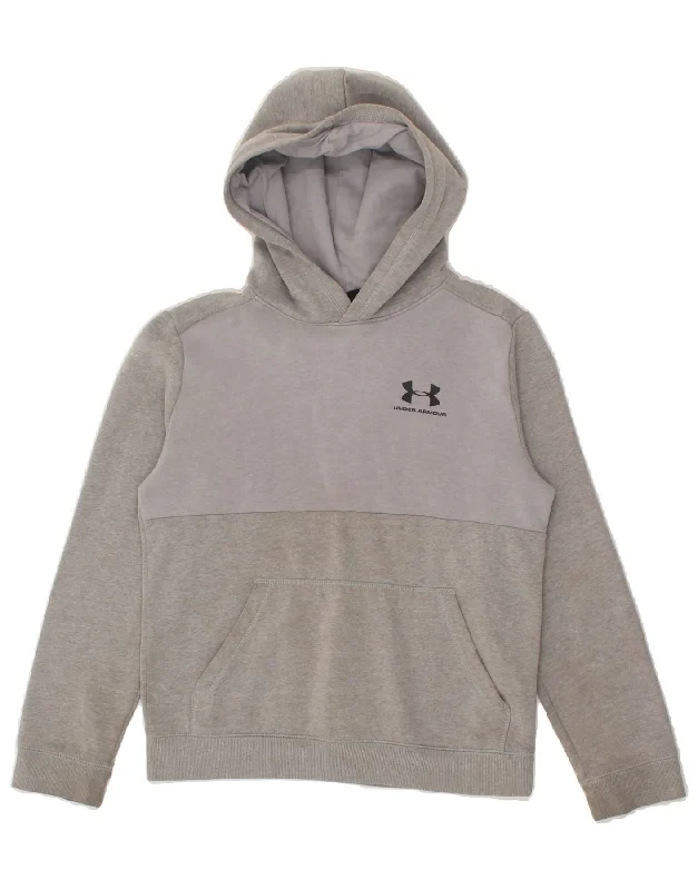 trendy zip-up sweatshirts for men -UNDER ARMOUR Boys Cold Gear Hoodie Jumper 11-12 Years Large Grey