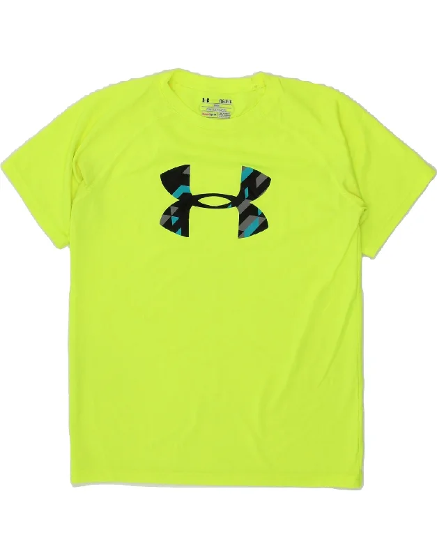 men's seasonal graphic t-shirts -UNDER ARMOUR Boys Heat Gear Graphic T-Shirt Top 11-12 Years Large Green