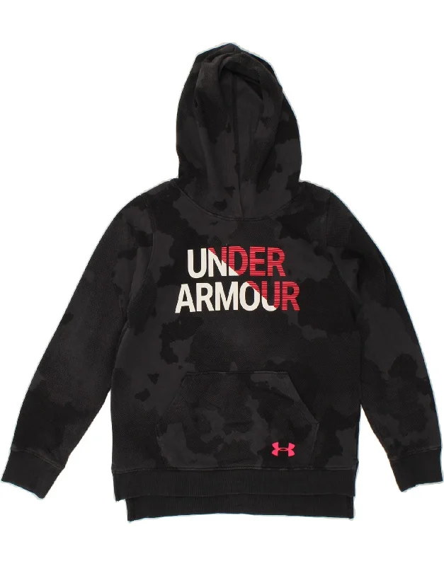 stylish hoodies for men -UNDER ARMOUR Girls Graphic Hoodie Jumper 11-12 Years Large Black