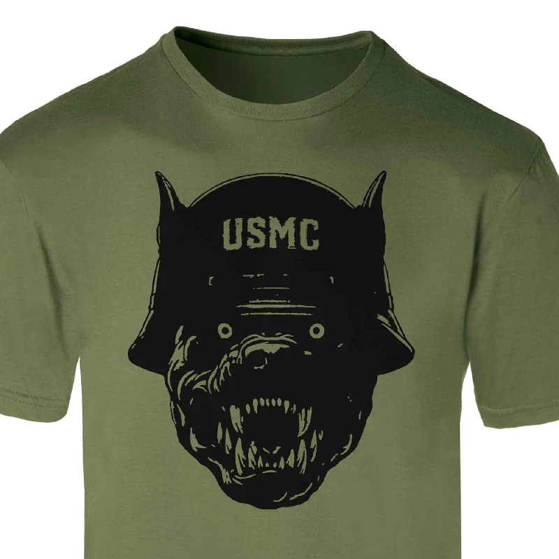 performance t-shirts for men -USMC Devil Dog Helmet T-shirt - OD Green