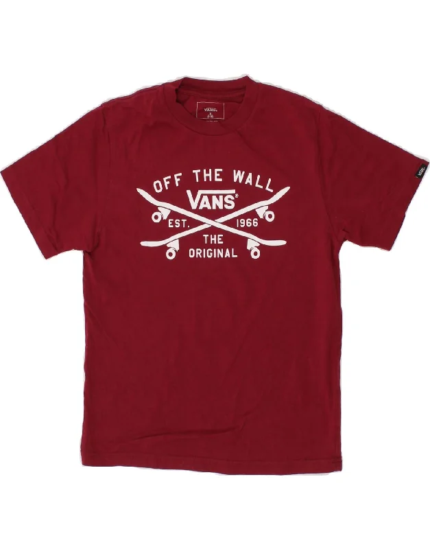 men's breathable t-shirts -VANS Boys Custom Fit Graphic T-Shirt Top 8-9 Years Small Burgundy Cotton