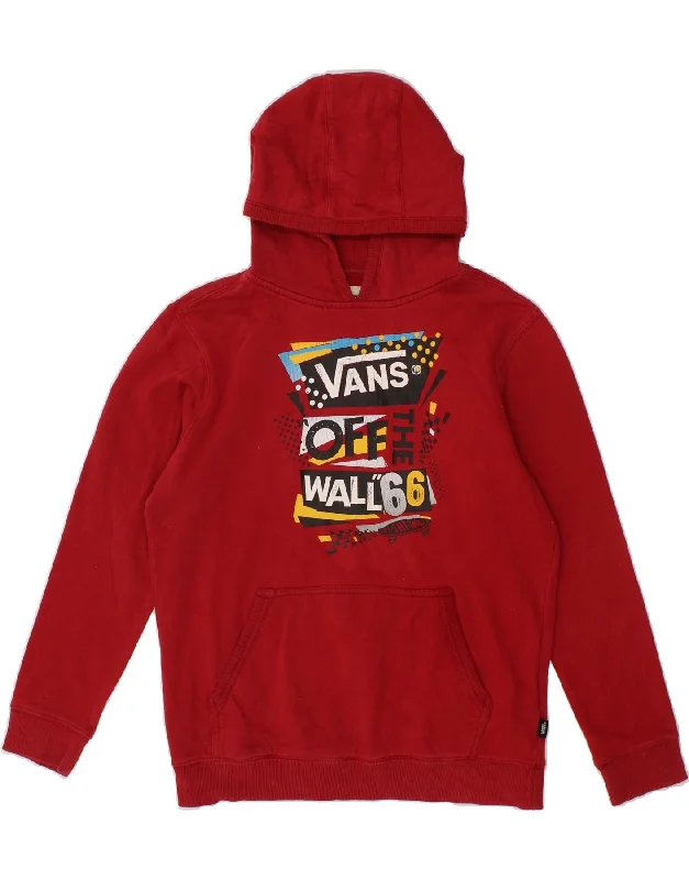 men's pullover hoodie with pockets -VANS Boys Graphic Hoodie Jumper 12-13 Years Large  Red Cotton