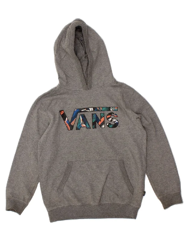 men's heavy fleece sweatshirts -VANS Boys Graphic Hoodie Jumper 13-14 Years Large Grey Cotton