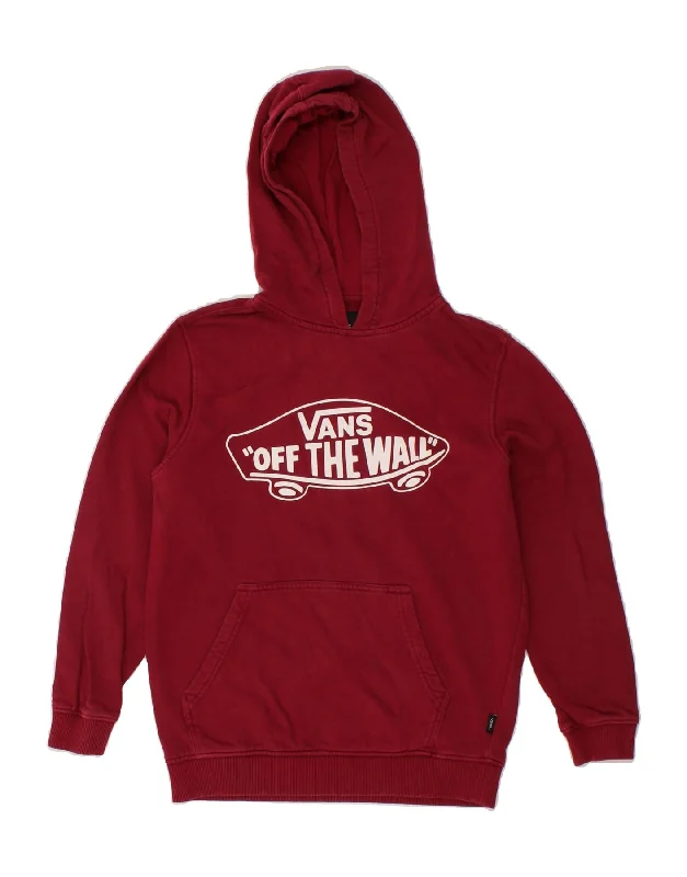 men's long sleeve hoodies -VANS Boys Graphic Hoodie Jumper 14-15 Years Medium Maroon Cotton