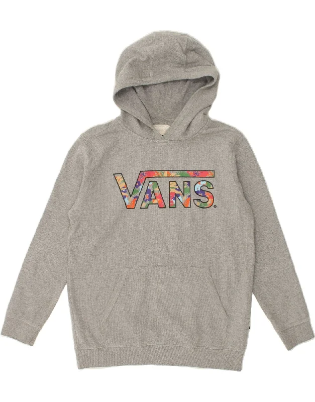 men's workout hoodies -VANS Girls Graphic Hoodie Jumper 13-14 Years Large Grey Cotton