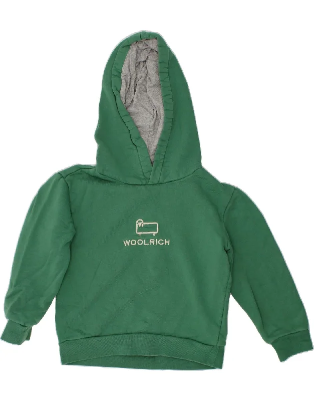 men's hoodie with prints -WOOLRICH Boys Graphic Hoodie Jumper 3-4 Years Green Cotton