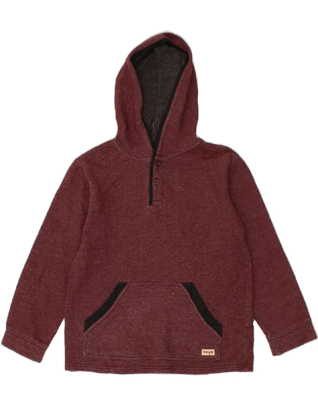 men's hoodie for casual outings -WRANGLER Boys Button Neck Hoodie Jumper 10-11 Years Large Burgundy Cotton