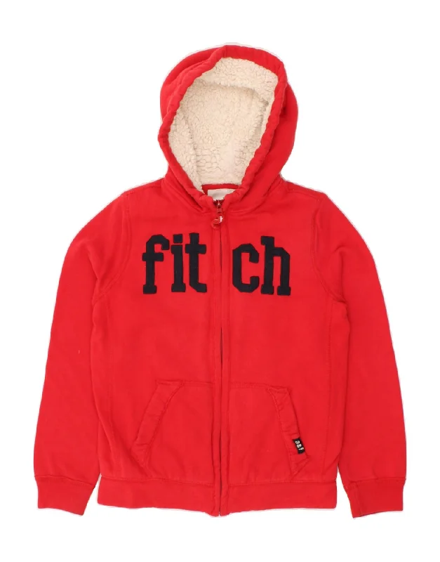 men's zip-up sweaters -ABERCROMBIE & FITCH Boys Graphic Zip Hoodie Sweater 11-12 Years Red Cotton