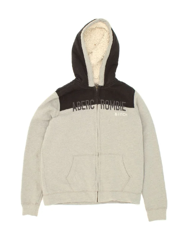 men's turtleneck pullover sweaters -ABERCROMBIE & FITCH Boys Graphic Zip Hoodie Sweater 15-16 Years Grey