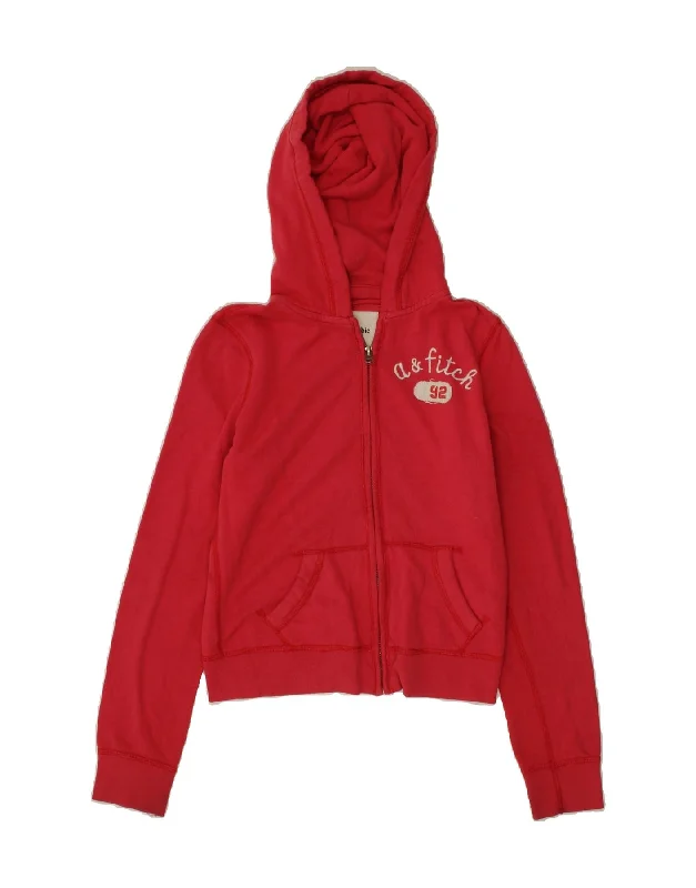 men's pullover sweaters -ABERCROMBIE & FITCH Girls Graphic Zip Hoodie Sweater 10-11 Years Large Red