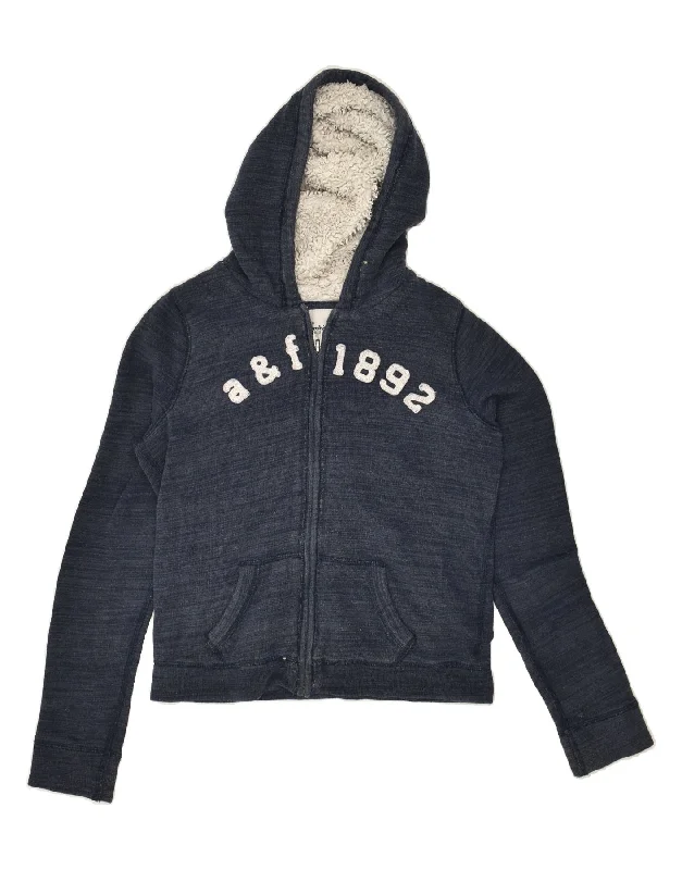 men's everyday knit sweaters -ABERCROMBIE & FITCH Girls Graphic Zip Hoodie Sweater 9-10 Years Large Blue