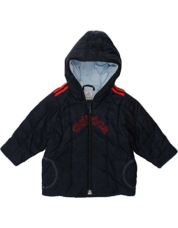 men's rugged jackets -ADIDAS Baby Boys Graphic Hooded Padded Jacket 9-12 Months Navy Blue