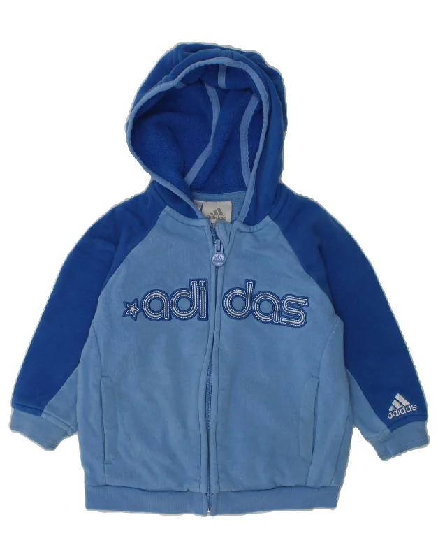 men's soft cashmere sweaters -ADIDAS Baby Boys Graphic Zip Hoodie Sweater 9-12 Months Blue Colourblock