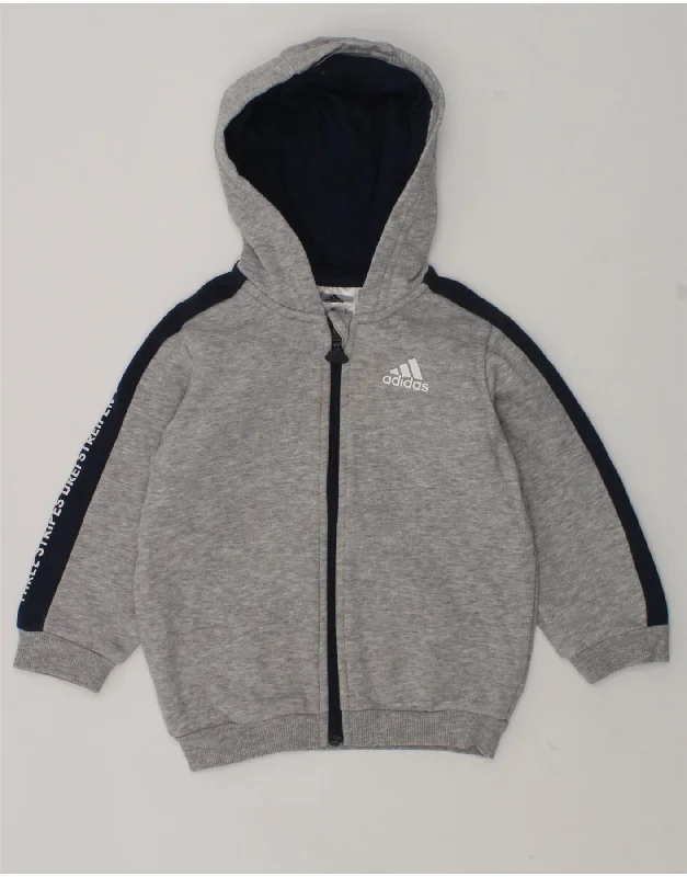 men's cotton sweaters -ADIDAS Baby Boys Graphic Zip Hoodie Sweater 9-12 Months Grey Colourblock