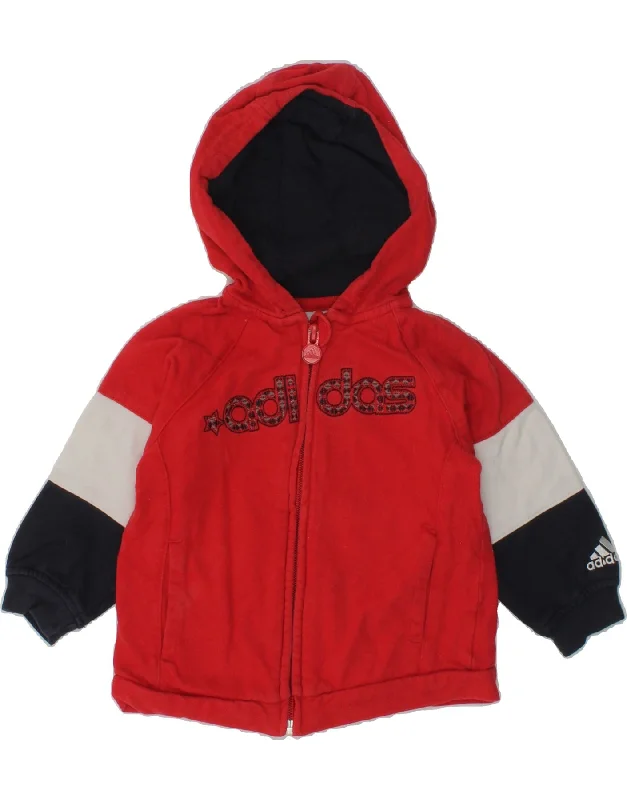 men's warm cardigans -ADIDAS Baby Boys Graphic Zip Hoodie Sweater 9-12 Months Red Colourblock