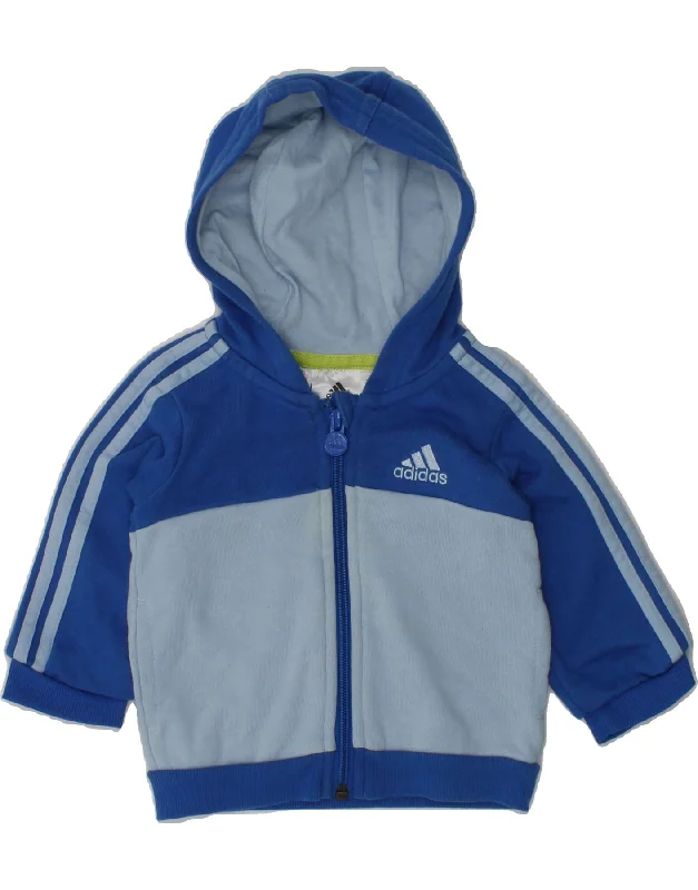 men's everyday sweaters -ADIDAS Baby Boys Zip Hoodie Sweater 3-6 Months Blue Colourblock Cotton