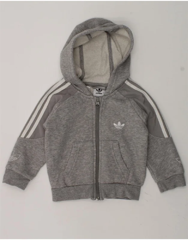 men's ribbed sweaters -ADIDAS Baby Boys Zip Hoodie Sweater 6-9 Months Grey Cotton