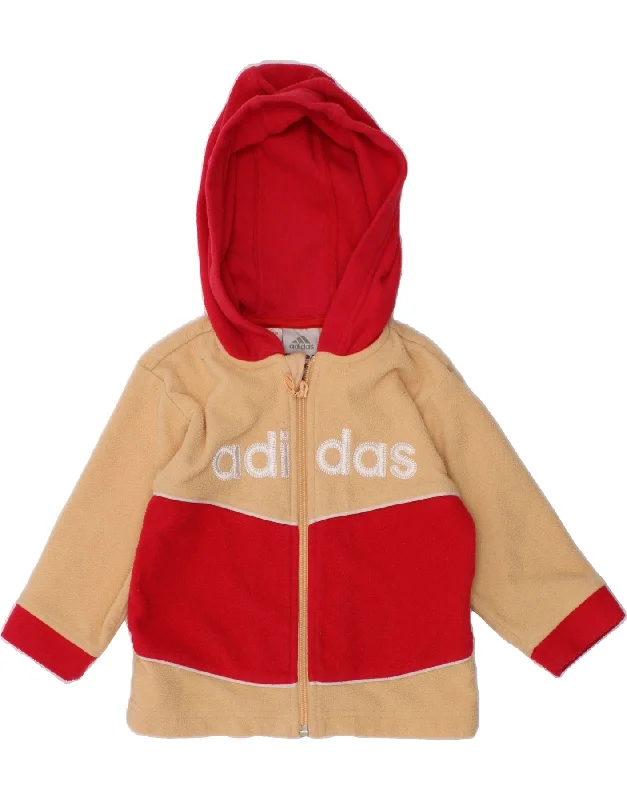 men's down jackets -ADIDAS Baby Girls Graphic Hooded Fleece Jacket 9-12 Months Red Colourblock