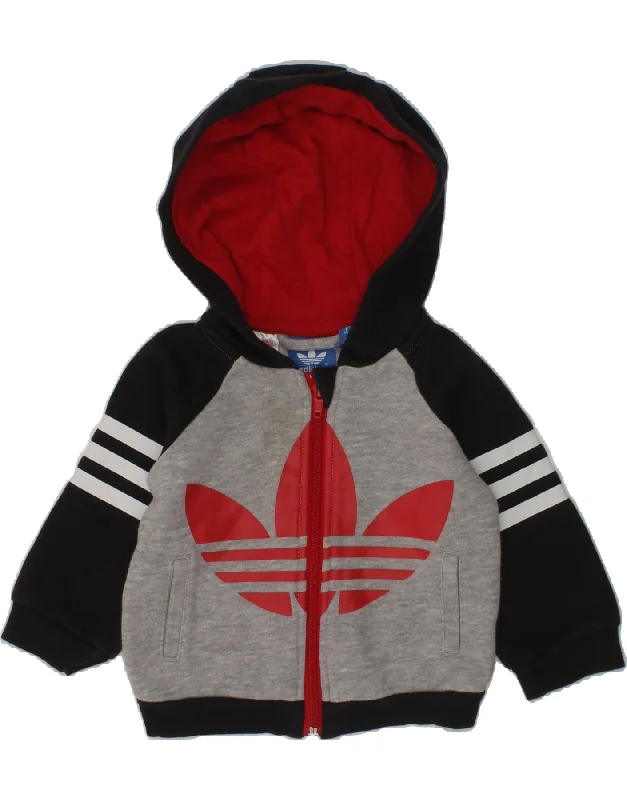 men's luxurious sweaters -ADIDAS Baby Girls Graphic Zip Hoodie Sweater 3-6 Months Grey Colourblock