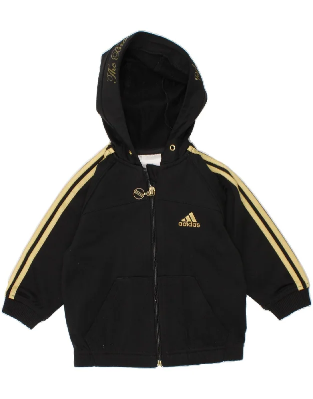 men's versatile sweaters -ADIDAS Baby Girls Graphic Zip Hoodie Sweater 9-12 Months Black Polyester