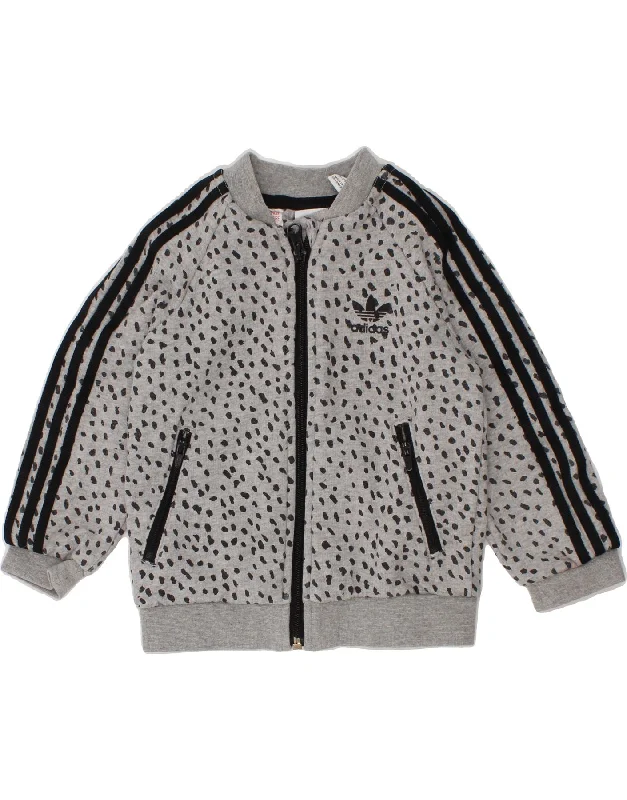 men's soft fleece jackets -ADIDAS Baby Girls Tracksuit Top Jacket 12-18 Months Grey Animal Print