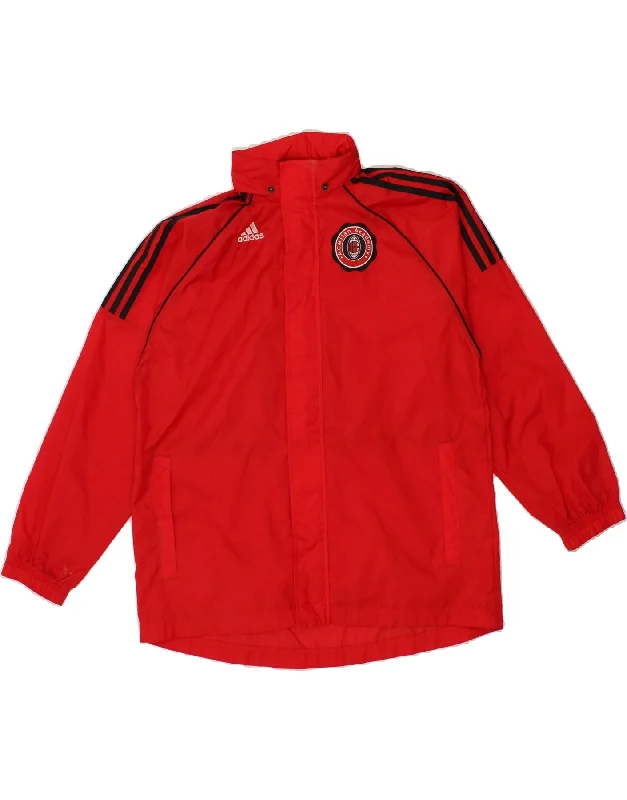 men's denim jackets -ADIDAS Boys AC Milan Hooded Rain Jacket 13-14 Years Red Polyamide