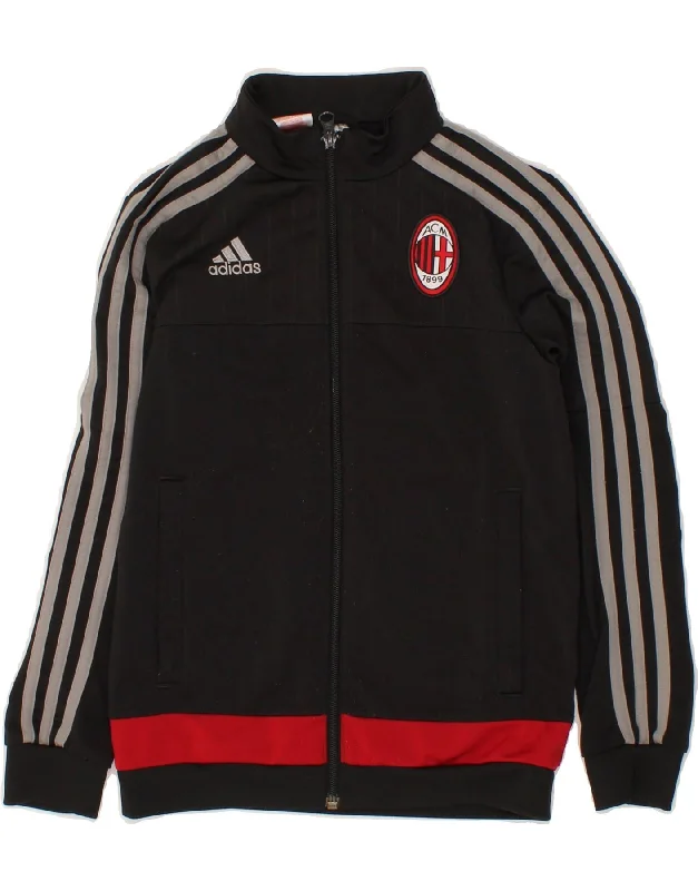 men's sporty jackets -ADIDAS Boys AC Milan Tracksuit Top Jacket 9-10 Years Black Polyester