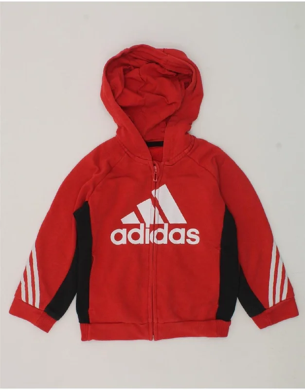 men's formal wool sweaters -ADIDAS Boys Aeroready Graphic Zip Hoodie Sweater 2-3 Years Red Colourblock