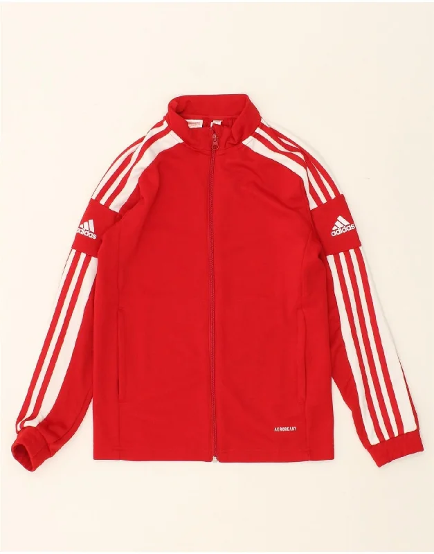 men's leather biker jackets -ADIDAS Boys Aeroready Tracksuit Top Jacket 11-12 Years Red Polyester