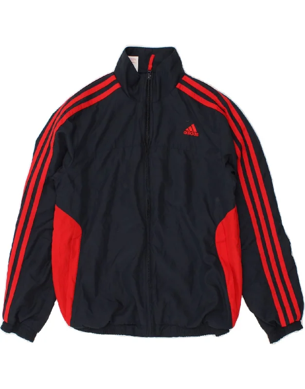 men's sports jackets -ADIDAS Boys Bomber Jacket 9-10 Years Navy Blue Colourblock Polyester