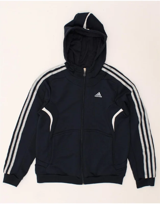 men's soft cashmere sweaters -ADIDAS Boys Clima 365 Zip Hoodie Sweater 11-12 Years Navy Blue Polyester