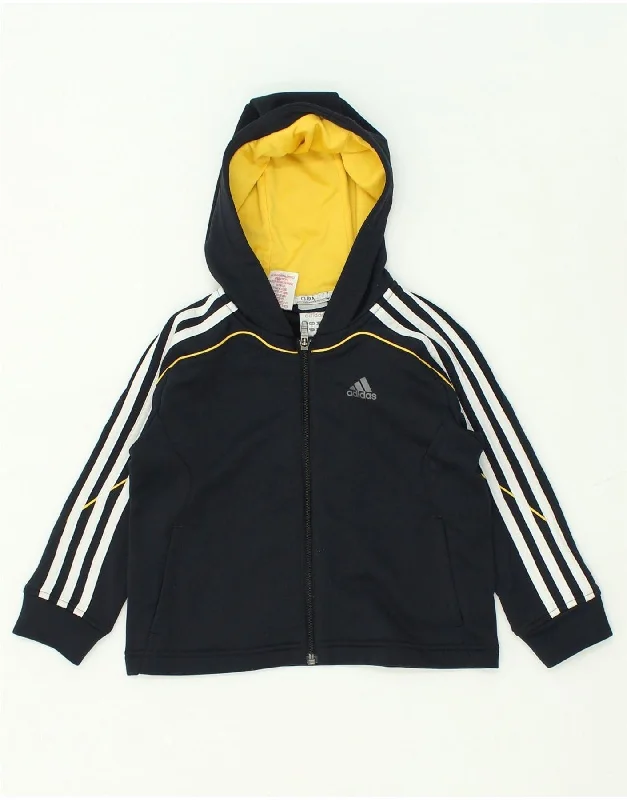 men's designer sweaters -ADIDAS Boys Climalite Graphic Zip Hoodie Sweater 3-4 Years Navy Blue