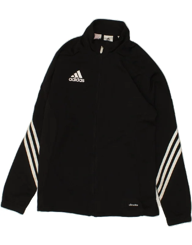 men's sporty zip-up jackets -ADIDAS Boys Climalite Tracksuit Top Jacket 13-14 Years Black Polyester