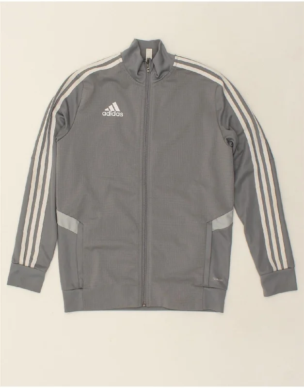 men's windbreakers -ADIDAS Boys Climalite Tracksuit Top Jacket 13-14 Years Grey Polyester